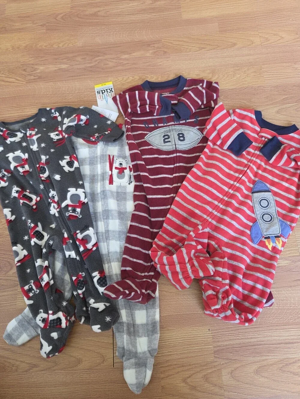 Bundle Carter's Boys PJs 6M Footie Pajama Kids Headquarters Football Space Sleep